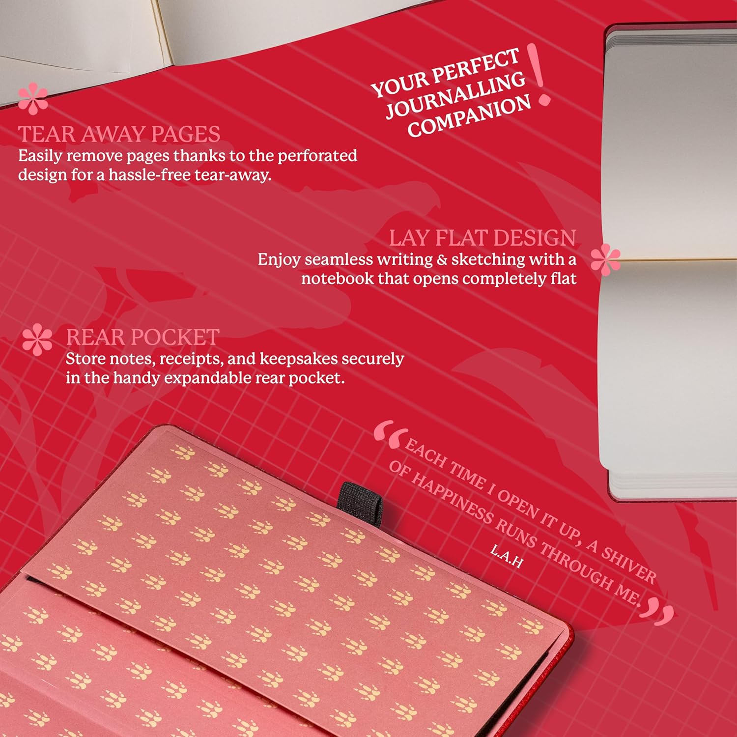 Dingbats* Wildlife Plain Journal Notebook A5 - Vegan Leather Hardcover - Ideal for Work, Travel, Writing - with Pocket, Elastic Closure & Bookmark