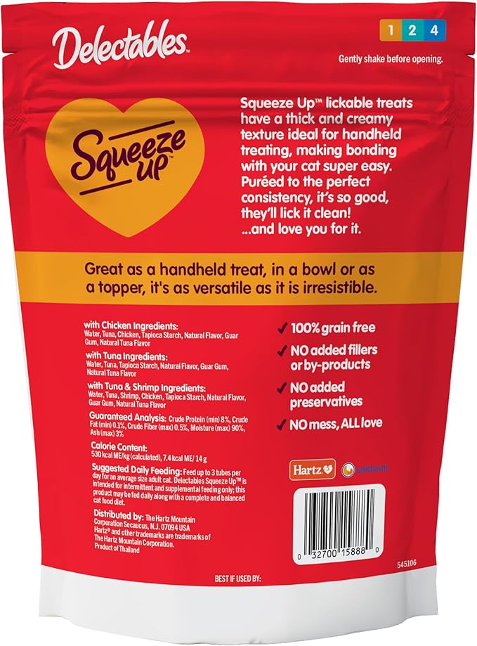 Delectables Squeeze Up Variety Pack, Creamy Squeezable Puree, Lickable Wet Cat Treats, Grain Free, No Added Fillers, No By-Products, No Added Preservatives, 0.5 Ounces Tube, 24 Tubes Total-PawvioPets