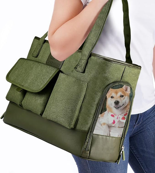 Dog Carrier, Cat Carrier, Pet Carrier, Foldable Waterproof Premium Oxford Cloth Dog Purse, Portable Bag Carrier for Small to Medium Cat and Small Dog（Green）-PawvioPets