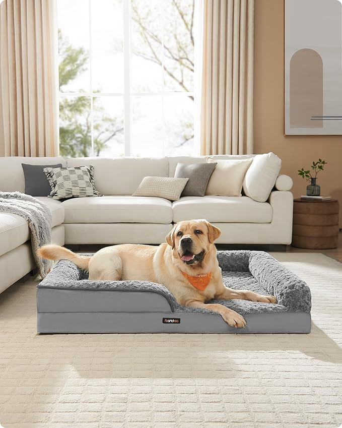 Feandrea Orthopaedic Dog Bed for Large Dogs, Waterproof Dog Sofa Bed with Removable Washable Cover, 36 x 27 x 6.5 Inches, Dove Gray UPGW252G01-PawvioPets