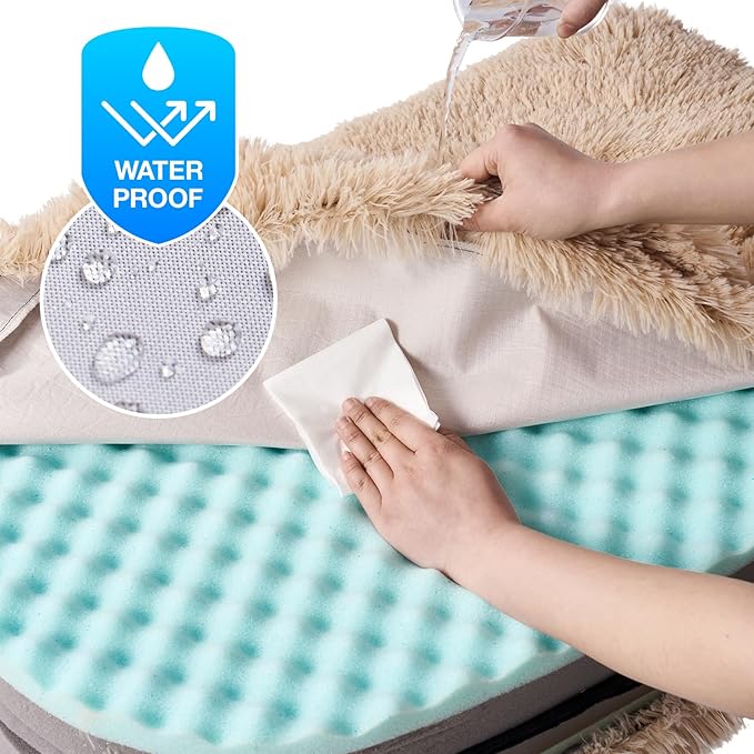 EHEYCIGA Foldable Human Dog Bed, Orthopedic Memory Foam Human Sized Dog Bed, Waterproof Pet Bed for People, Faux Fur Pet Couch for Adult, Camel, 72"x44"x11"-PawvioPets