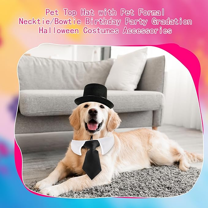 4 Pcs Pet Formal Halloween Costume Accessories Dog Wedding Bow Tie Top Hat Puppy Gentleman Costume for Small Medium Dogs Cats Halloween Party-PawvioPets