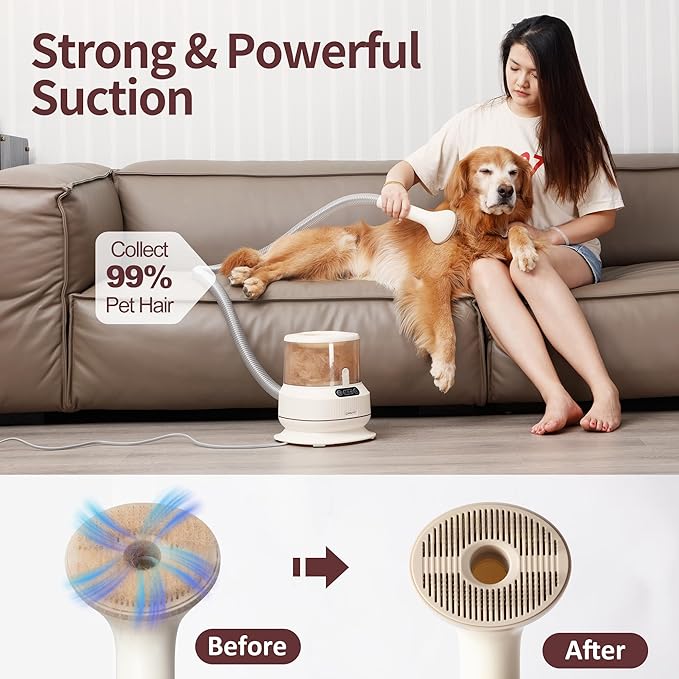 Dog Grooming Vacuum Kit, 2.5L Large Capacity, Dogs & Cats Vacuum for Shedding, 4 Pet Grooming Tools, Low Noise, Dog Nail Clipper as A Gift-PawvioPets