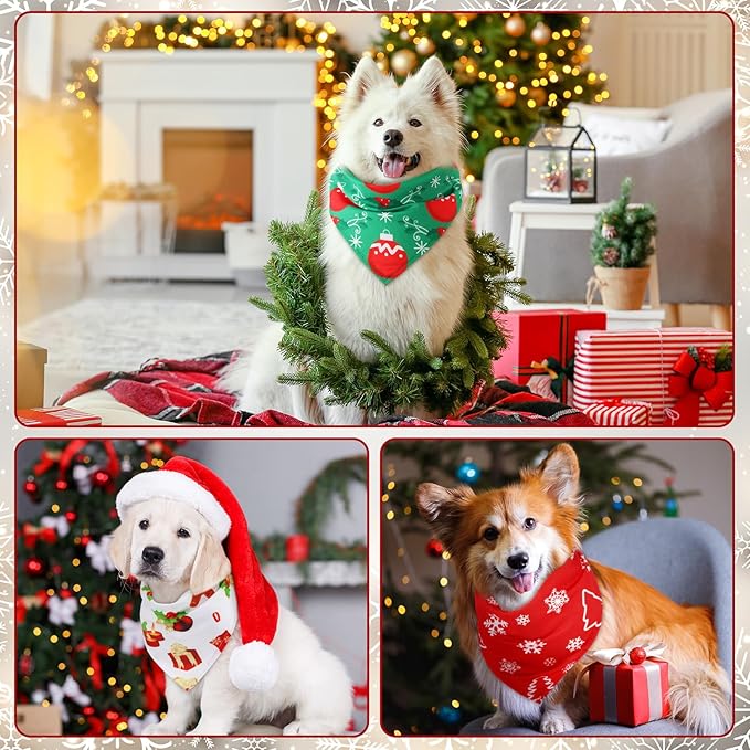 Abbylike 50 Pieces Christmas Dog Bandanas Bulk Xmas Bandanas for Dogs Triangle Kerchief Bibs Scarf Set for Christmas Pet Costume Accessories Decoration (31.5 x 21.7 x 21.7)-PawvioPets