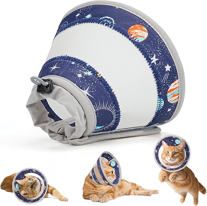 Breathable Air Mesh Cat Cone Collar Soft to Stop Licking, Adjustable, Foldable Lightweight Kitten Cones After Surgery Recovery for Cats & Kittens (Star Blue, M)-PawvioPets