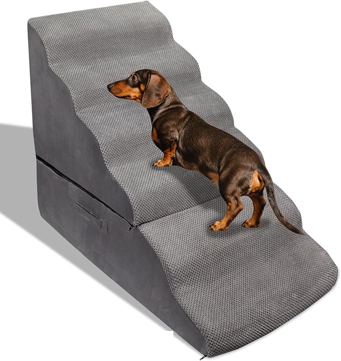 Dog Stairs&Steps for 30 Inches High Bed Up to 30-36 Inch Tall, Pet Cat Ramp Ladder for Small Dogs, Doggie, Old Cats, Kitty, Small Animals Grey-PawvioPets