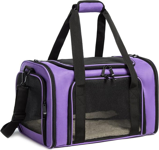 Cat Carrier Dog Carrier Pet Carrier Cat Bags for Small Medium Cats Dogs Puppies of 15 Lbs,of Airline Approved Small Dog Bag Soft Sided,Collapsible Travel Puppy Carrier (Large, Purple)-PawvioPets