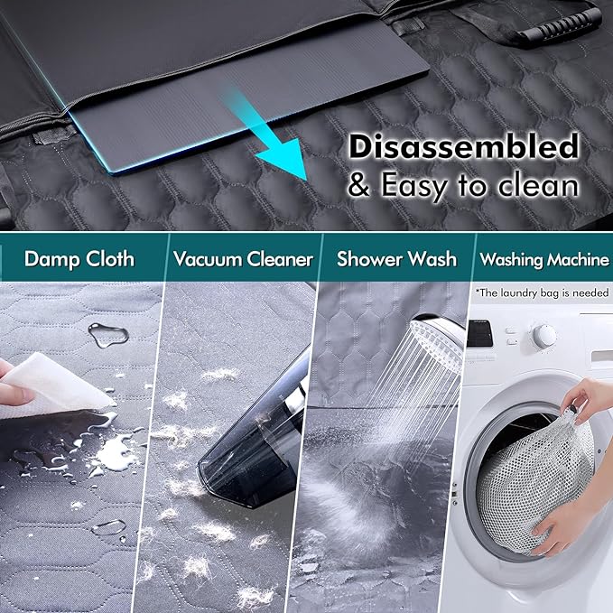 Back Seat Extender for Dogs-Supports 400lb,Waterproof Dog Car Seat Cover Hard Bottom-Detachable,600D Heavy Duty Scratch Proof Nonslip Soft,Dog Hammock for Car,SUVs-Grey-PawvioPets