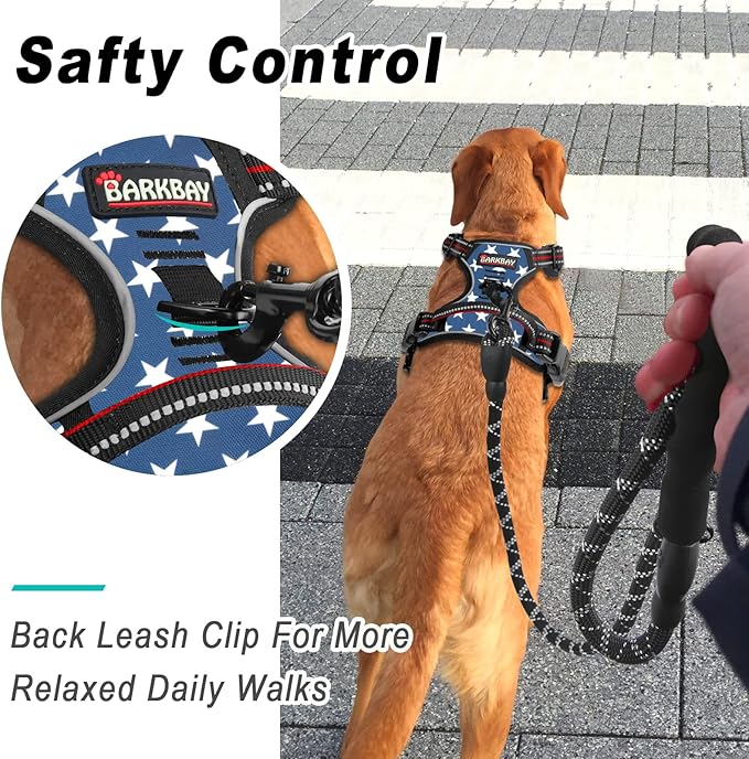 BARKBAY No Pull Dog Harness Large Step in Reflective Dog Harness with Front Clip and Easy Control Handle for Walking Training Running(Star,L)-PawvioPets