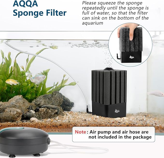 AQQA Aquarium Sponge Filter Submersible Fish Tank Filter Ultra Quiet Aeration Bio Sponge Corner Filter for Breeding Fry Betta Shrimp Fish Tank (Small for 5-20 Gallon)-PawvioPets