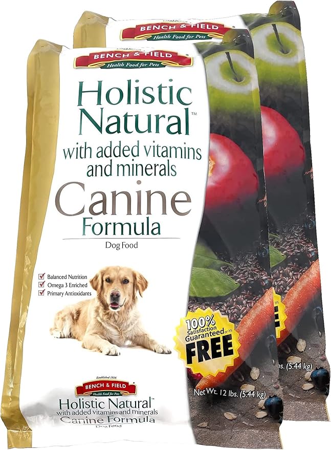 Bench & Field Holistic Natural Adult Dry Dog Food, Chicken Meal and Brown Rice Recipe 12 lb Bag (Pack of 2)-PawvioPets