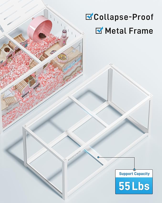 BUCATSTATE Hamster Cage 3.0: Metal Large Rat Cage Stackable with Top Access Easy Assemble 39.3L x 19.7W x 20.6H Inches Dwarf Syrian Hamster Tank for Gerbil Mouse (5.4 ft², White)-PawvioPets