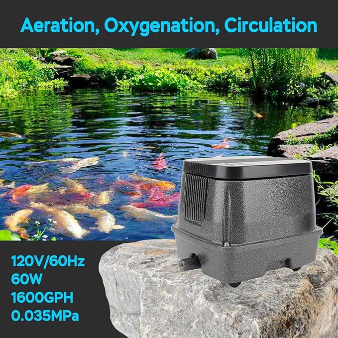 AquaMiracle Linear Air Pump, 635/950/1600/4000GPH Pond Bubbler Septic Air Pump, Energy-Efficient Pond Aerator for Outdoor Ponds, Aquariums, Hydroponics, Waste Treatment-PawvioPets