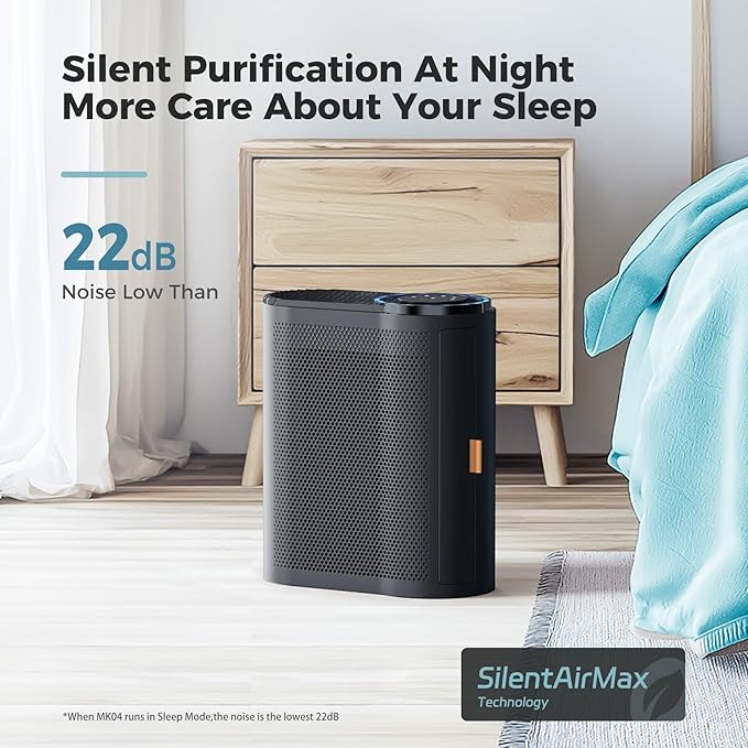 AROEVE Air Purifiers for Home Bedroom, Covers Up to 1095 ft², 3-in-1 Filter Sleep Mode, Air Quality Indicator Ring, Remove Dust Smoke Odor Pollen Allergies Pet Hair for Dorm Room, Office, MK04, Black-PawvioPets