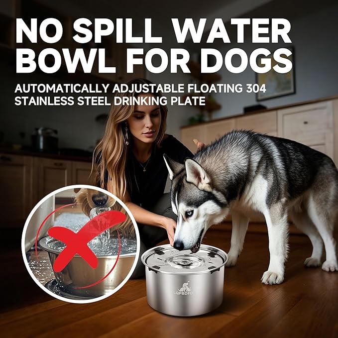 Dog Water Bowl No Spill, 5.6L/1.5 Gallon No Drip Slow Drinking Dog Water Bowl Dispenser Spill Proof, Large Stainless Steel Slobber Stopper for Messy Drinkers, Small Medium & Large Dogs-PawvioPets