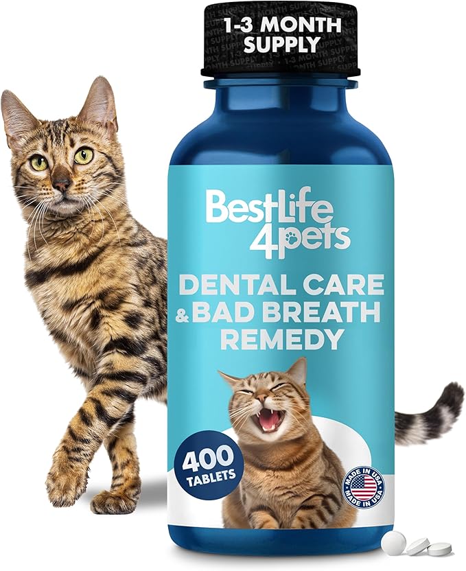 Cat Dental Supplement for Bad Breath, Tartar & Gum Support – Natural Oral Tablets for Fresh Breath, Teeth & Gum Wellness and Plaque Control – Odorless & Tasteless – 400 Easy-to-Give Pills-PawvioPets