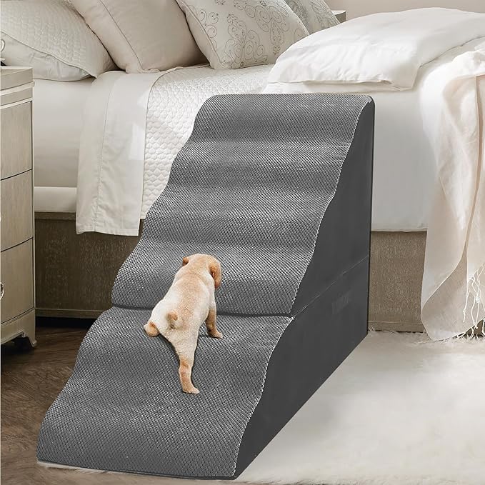 Dog Stairs for High Beds 30-36 inches Tall, 6-Step Dog Steps for Bed 32-36 inches for Small Large Dogs, Dog Ramp for Bed, 30D Foam Pet Stairs/Steps for High Beds for Old Dogs/Cats, Grey-PawvioPets