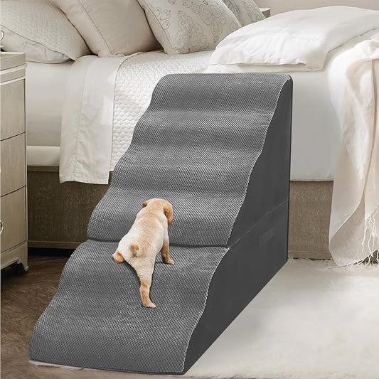 Dog Stairs for High Beds 30-36 inches Tall, 6-Step Dog Steps for Bed 32-36 inches for Small Large Dogs, Dog Ramp for Bed, 30D Foam Pet Stairs/Steps for High Beds for Old Dogs/Cats, Grey-PawvioPets