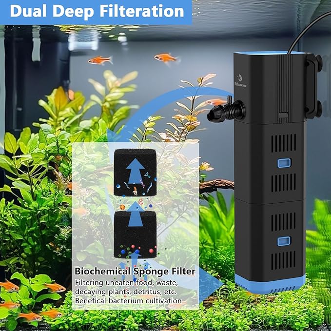 Aquarium Filter for 40-170 Gallon Tank，265GPH Fish Tank Filter 16W Green Clean Machine Submersible Pump Filter for Green Water and Algae Clean,Submersible Internal Filter for Saltwater Freshwater-PawvioPets