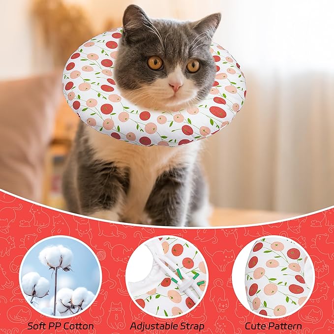 Cat Cone Soft, Adjustable Recovery Collar for Small Medium Large Cats, Cute Donut E After Surgery, Anti-Lick Wound Healing Elizabethan for Kittens (Pink Cherry, Small)-PawvioPets