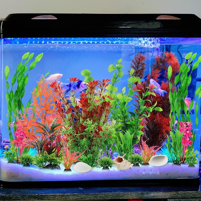 Fish Tank Accessories Aquarium Decorations Plants, 20pcs Fish Tank Decorations Plant, Fish Tank Decor, Aquarium Decor Plastic Plants, Small to Large-PawvioPets