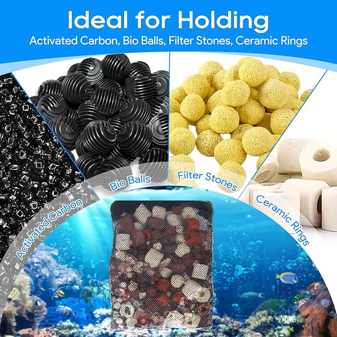20PCS Aquarium Filter Media Bags for Aquarium with Zipper, Fine Mesh Bag Reusable Strong Polyester for Activated Carbon, Bio Filter Balls, Ceramic Rings, Filter Stones 7.8" x 5.9"-PawvioPets