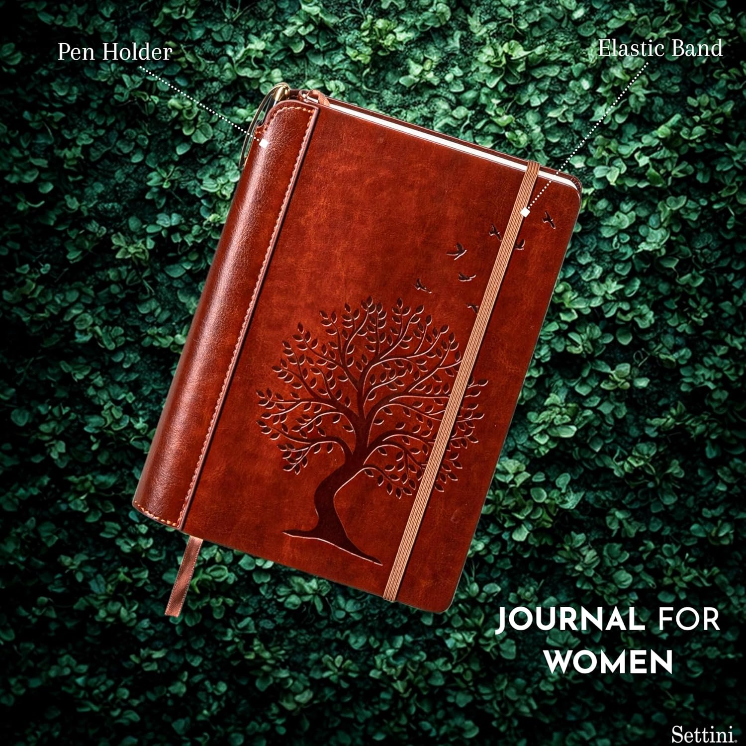 SETTINI® Tree of Life Journal Gift Set - Hardcover Vegan Leather, Unique Pen Holder, Lined, 192 Pages, 6 x 8.5 inches - Includes Pen for Writing and Travel - Birthday Gift