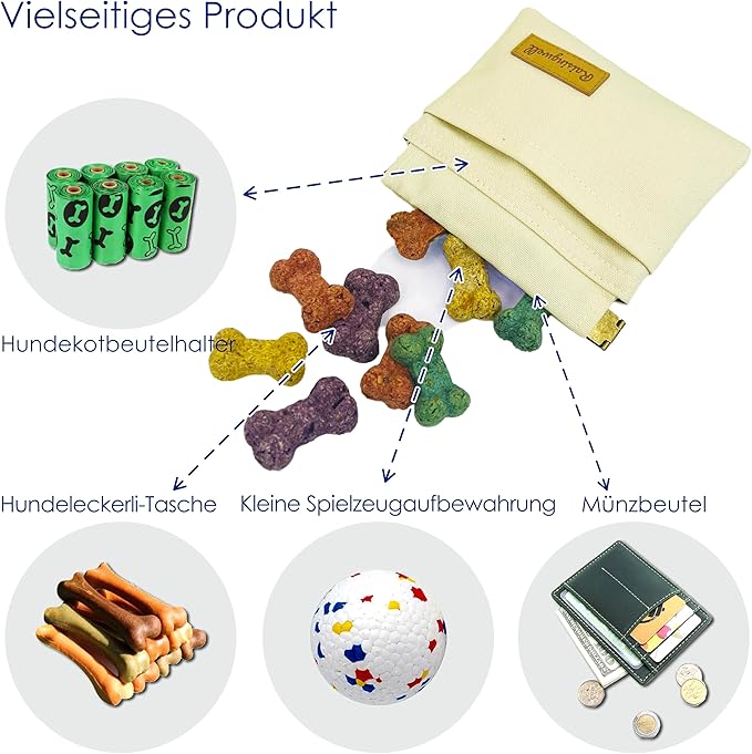 Dog Treat Pouch, Lvory Pocket Sized Pet Training Pouch, Cotton Fabric, Hand Free Dog Walking Bag with Carabiner, Self-Closing Pet Feed Snack Reward, for Puppy Travel or Outdoor Use-PawvioPets