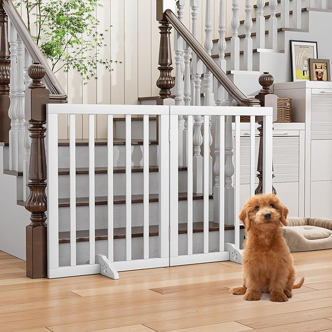 Freestanding Foldable Dog Gate 2 Panel,Fully Assembled Dog Gates for Doorways, Wooden Pet Gates for The House, 24-inch Tall Door Gate Indoor-PawvioPets