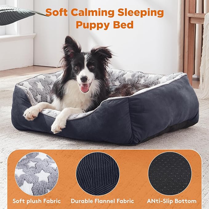GASUR Small Dog Beds Small Size Dogs, Rectangle Washable Dog Bed, Orthopedic Dogs Sofa Bed, Pet Cuddler Anti-Slip Bottom, Soft Calming Sleeping Warming Puppy Bed (S (20"x 19"x 6"), Black)-PawvioPets