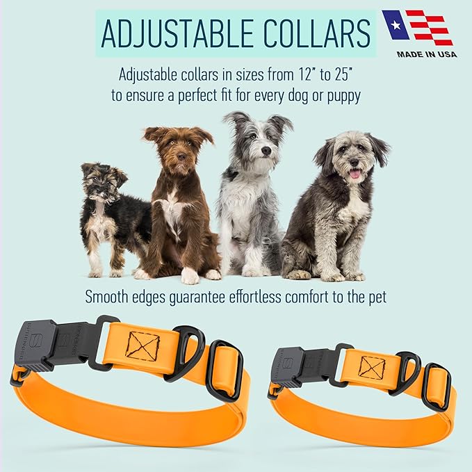 Dogline Biothane Waterproof Dog Collar with Herm Sprenger Stainless Steel Quick Release Buckle – Heavy Duty Tactical Durable Collar for Dogs – Comfortable and Safe Pet Collar, W 1" L 15-25", Tangerine-PawvioPets