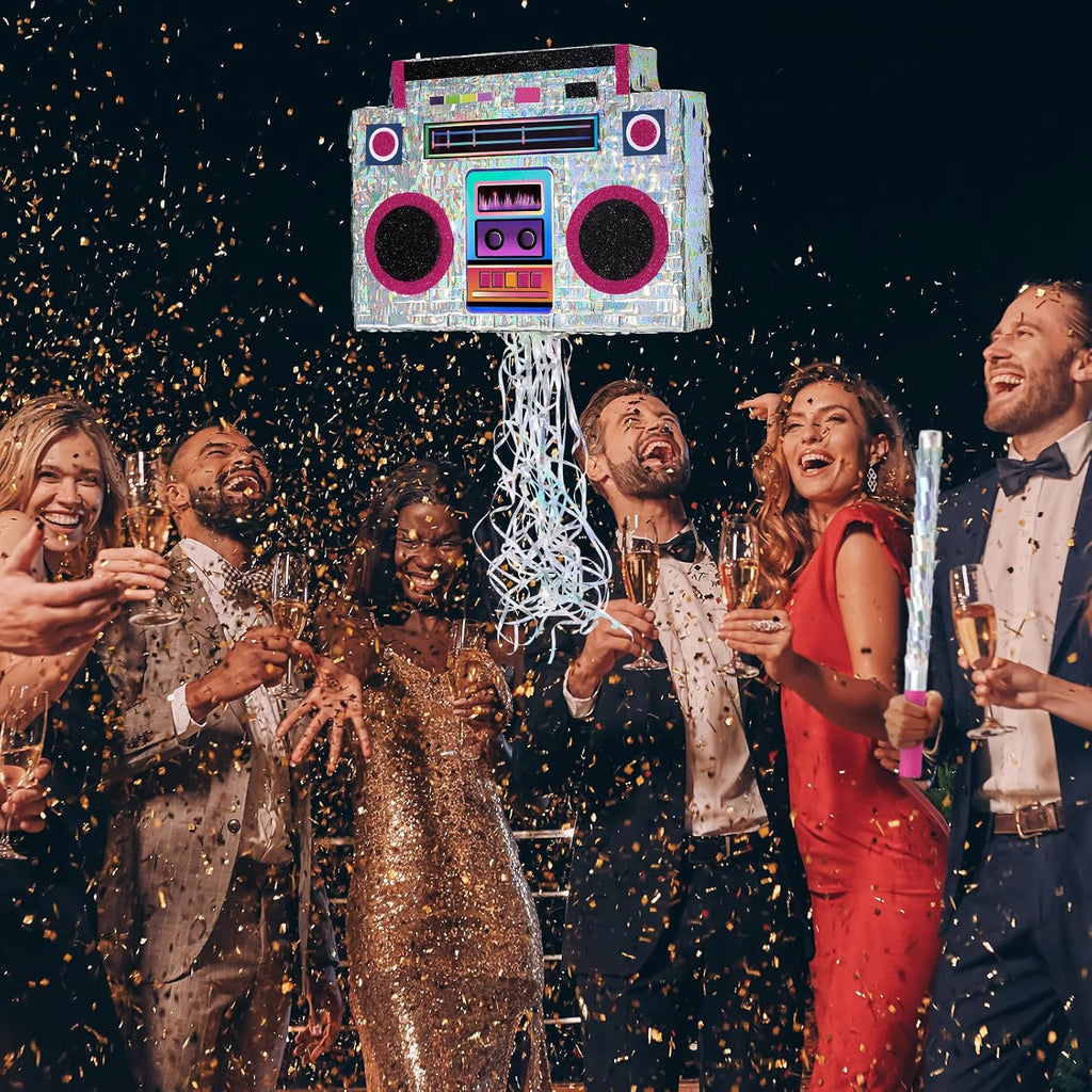 WERNNSAI Music Player Piñata - 80s and 90s Theme Party Decorations Piñata Bundle with Blindfold and Bat Music Piñata for Adults Kids Birthday Hip Hop Theme Party(12.5" x 16.5" x 3")