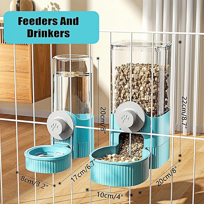 GKYZBB Hanging Automatic Food Water Dispenser,Rabbit Feeder Guinea Pig Water Bottle Food Feeder for Ferret Guinea Pig Rabbit Bunny Cage Accessories (Blue, 520ml+1200ml)-PawvioPets