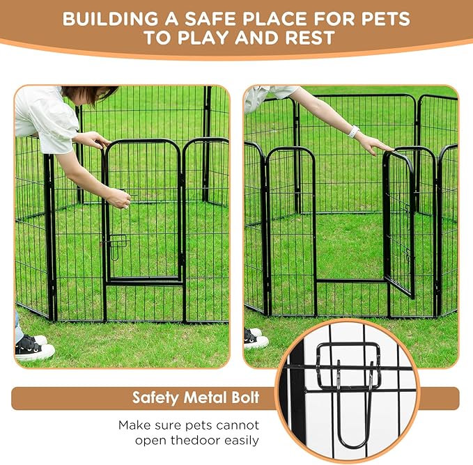 BestPet Dog Playpen Indoor 40 inch 6 Panels Metal Dog Pen Pet Dog Fence Outdoor Exercise Pen with Doors,Pet Puppy Playpen for RV Camping Yard, Black-PawvioPets