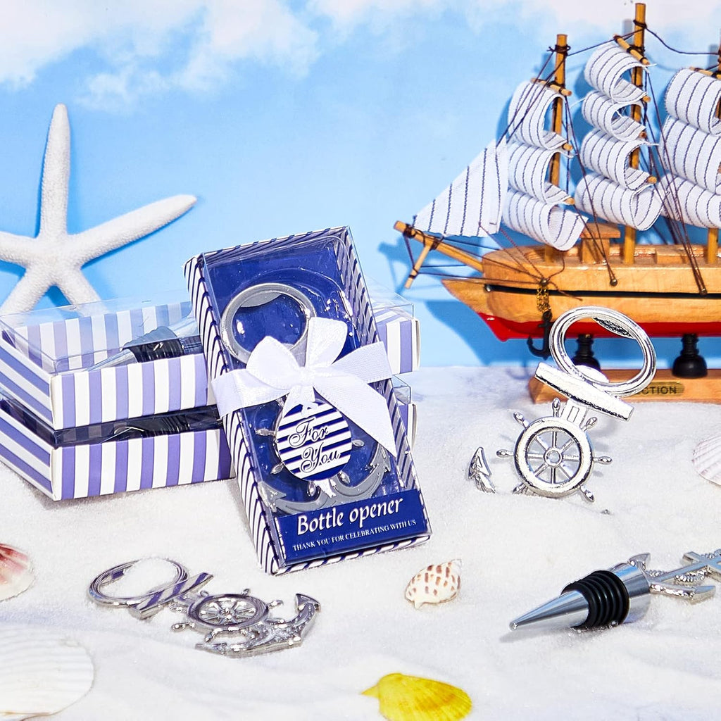Zhehao 50 Pcs Anchor Bottle Stopper Bottle Opener Wine Bottle Stopper for Beach Nautical Themed Gifts Set Wedding Party Favors Bridal Baby Shower Decorations Holiday Birthday Souvenirs Guests, Silver