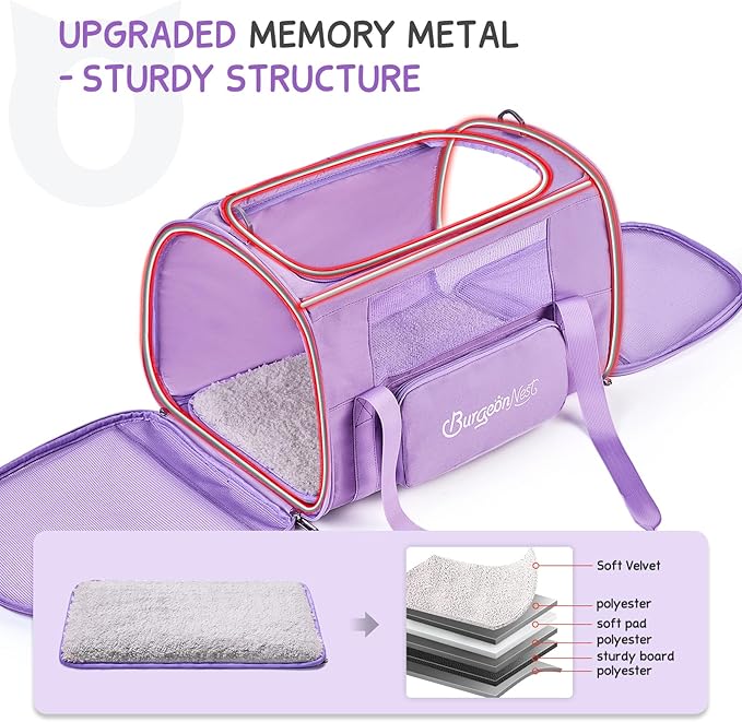 BurgeonNest Cat Dog Carrier, Cat Carriers for Large Medium Cats 20 lbs, Soft Sided Puppy Kitten Pet Carrier Under 25 lbs, Collapsible Travel Cat Carrier with Unique Side Bag (Medium)-PawvioPets