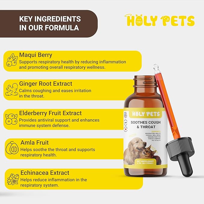 Cough Medicine for Dogs & Cats, Respiratory Infection Support - Sneezing Relief & Kennel Cough Treatment - Pet Asthma Support - Made with Natural Ingredients in The USA (4oz)-PawvioPets