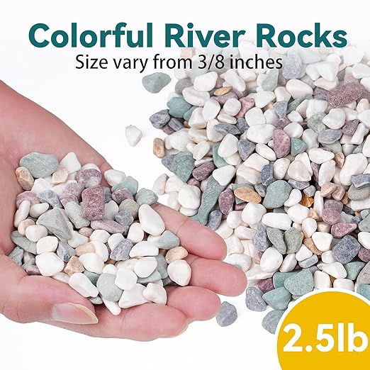 2.5 lbs Natural Pea Gravel Pebbles for Aquarium, Fish Tank, 3/8 inch Decorative Pebbles for Indoor Plants, Succulent, Bamboo, Vase, Drainage Rocks for Potted Plants, Top Dressing, Mixed Color-PawvioPets