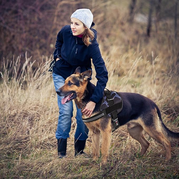 Dogline Dog Harness, Reflective No-Pull Adjustable Vest with Handle for Walking, Training, Breathable, No - Choke Harness for Small, Medium or Large Dogs Room for Patches Girraffe Grey S 18"-24"-PawvioPets