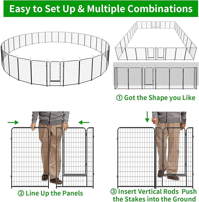 Dog Playpen Outdoor Extra Wide 32 Panels Heavy Duty Dog Fence 50" Height Anti-Rust with Doors Portable for RV Camping Yard, Total 84FT, 561 Sq.ft, Snowy Black-PawvioPets