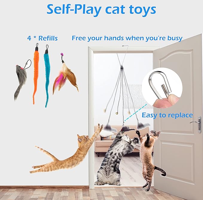 Fashion's Talk Cat Toys 50 Pcs for Indoor Cats,Interactive Door Hanging Mice Feather Toy Cat Spring Toy Cat Wand Catnip Crinkle Balls Silvervine Sticks Balls Kitten Toys Bulk-PawvioPets
