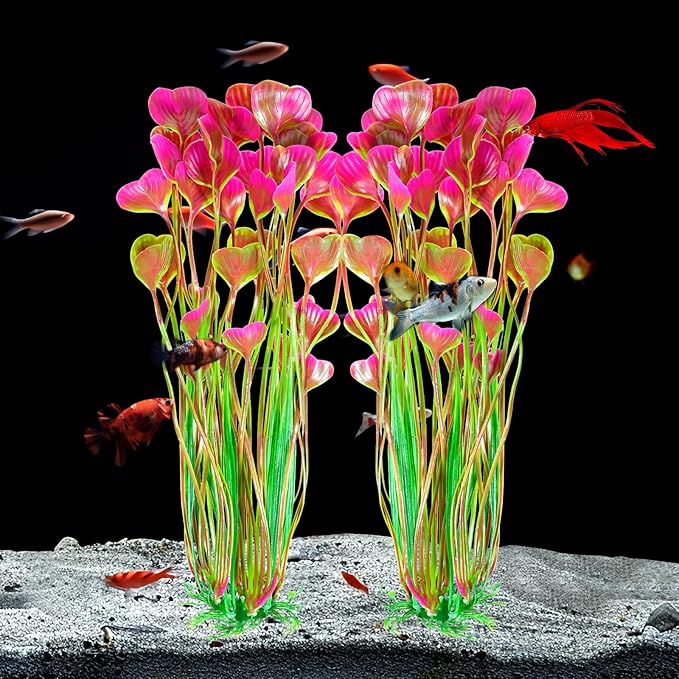 AQUANEAT Artificial Fish Tank Plants, Plastic Aquarium Accessories Large, 15.5 inch Red Decorations, 2pcs-PawvioPets
