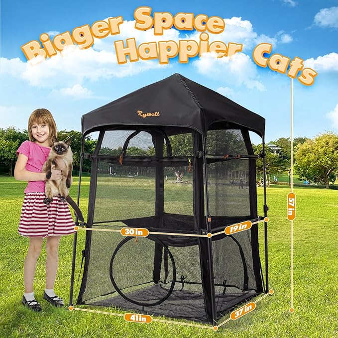Extra Large Catio Outdoor Cat Enclosure, Rywell 3-Tier Spacious Outdoor Cat Tent, Weatherproof&Sunproof with 5 Windows, Foldable Cat Enclosure for Patio, Camping, Indoor(Includes Carry Bag)-PawvioPets