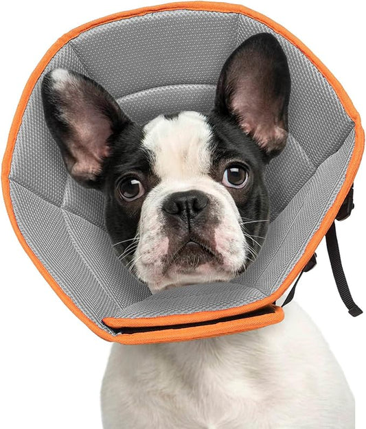 Dog Cone Collar M, Soft Cones for Large Medium Small Dogs,Adjustable Dog Cone Alternative to Stop Licking, Comfy Elizabethan Collar for After Surgery Wound Healing & Hot Spots Orange-PawvioPets