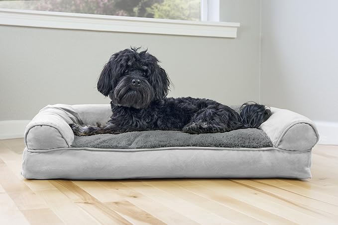 Furhaven Pillow Dog Bed for Medium/Small Dogs w/ Removable Bolsters & Washable Cover - Plush & Suede Sofa - Gray, Medium-PawvioPets