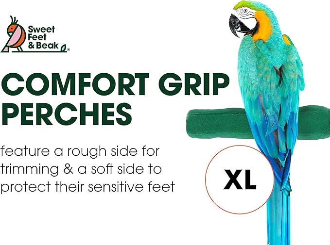 Comfort Grip Safety Perch for Bird Cages - Pedicure Perch for Birds to Keep Nails and Beaks in Top Condition - Safe Easy to Install Bird Cage Accessories - XL 13.5"-PawvioPets