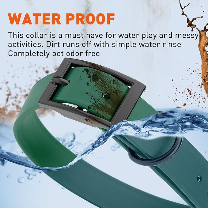 Dogline Biothane Waterproof Dog Collar Strong Coated Nylon Webbing with Black Hardware Odor- Proof for Easy Care Easy to Clean High Performance Fits Small Medium or Large Dogs, Hunter Green-PawvioPets
