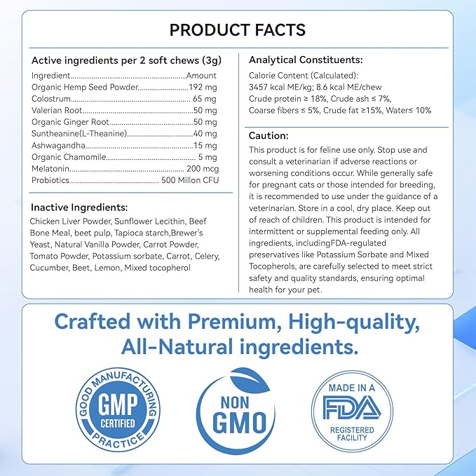 200 PCS Cat Calming Treats, Calming Treats for Cats Help to Manage Stress & Anxiety, Calming Aid for Cats with Hemp Seed Powder Chamomile Melatonin for Cat Anxiety Relief, Separation, Travel, Storms-PawvioPets