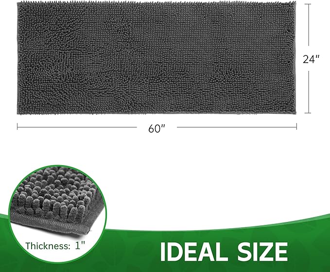 Dog Door Mat Indoor Entrance, 60" x 24" Absorbent & Quick-Drying Mud Rugs, Non-Slip Door Rugs for Entryway Indoor Washable, Soft Chenille Dog Mat for Muddy Paws-PawvioPets