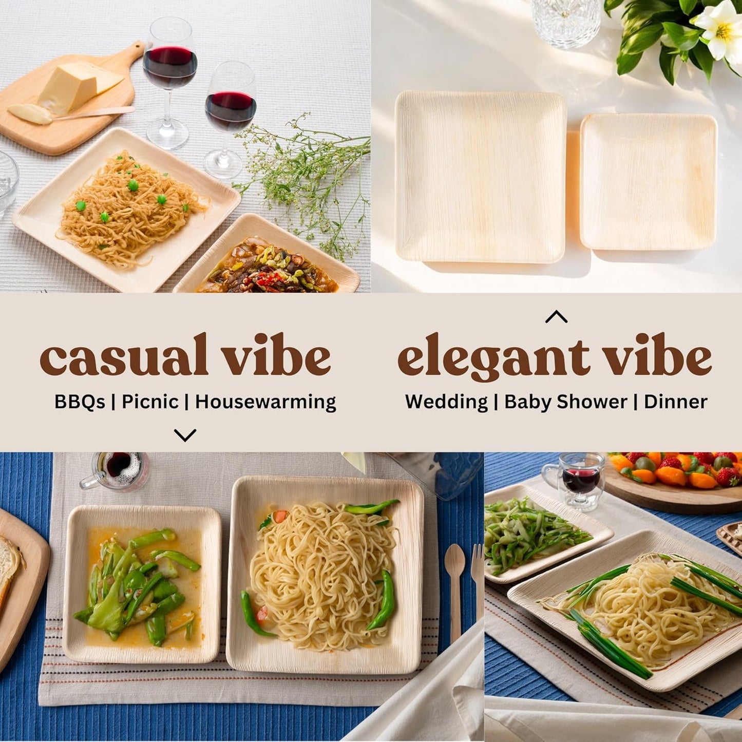 Luxe Designs Palm Leaf Plates - Eco-Friendly Alternative to Bamboo & Plastic - Heavy-Duty Compostable & Biodegradable Party Plates - Microwave & Oven Safe Dinnerware - 50 10"x25 & 8"x25 with Utensils